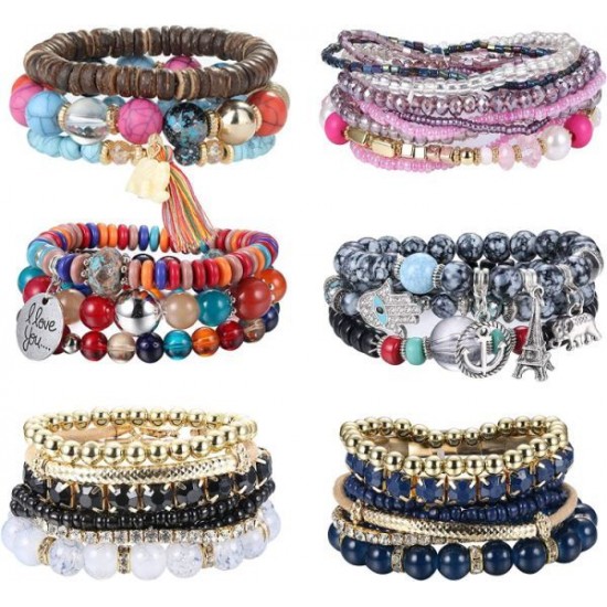 6 Sets Bohemian Stackable Bracelets For Women Multilayered Bead Bracelet Set Boho Stretch Strand Bangles Multicolor Fashion 6 Sets Bohemian Stackable Bracelets For Women Multilayered Bead Bracelet Set Boho Stretch Strand Bangles Multicolor Fashion
